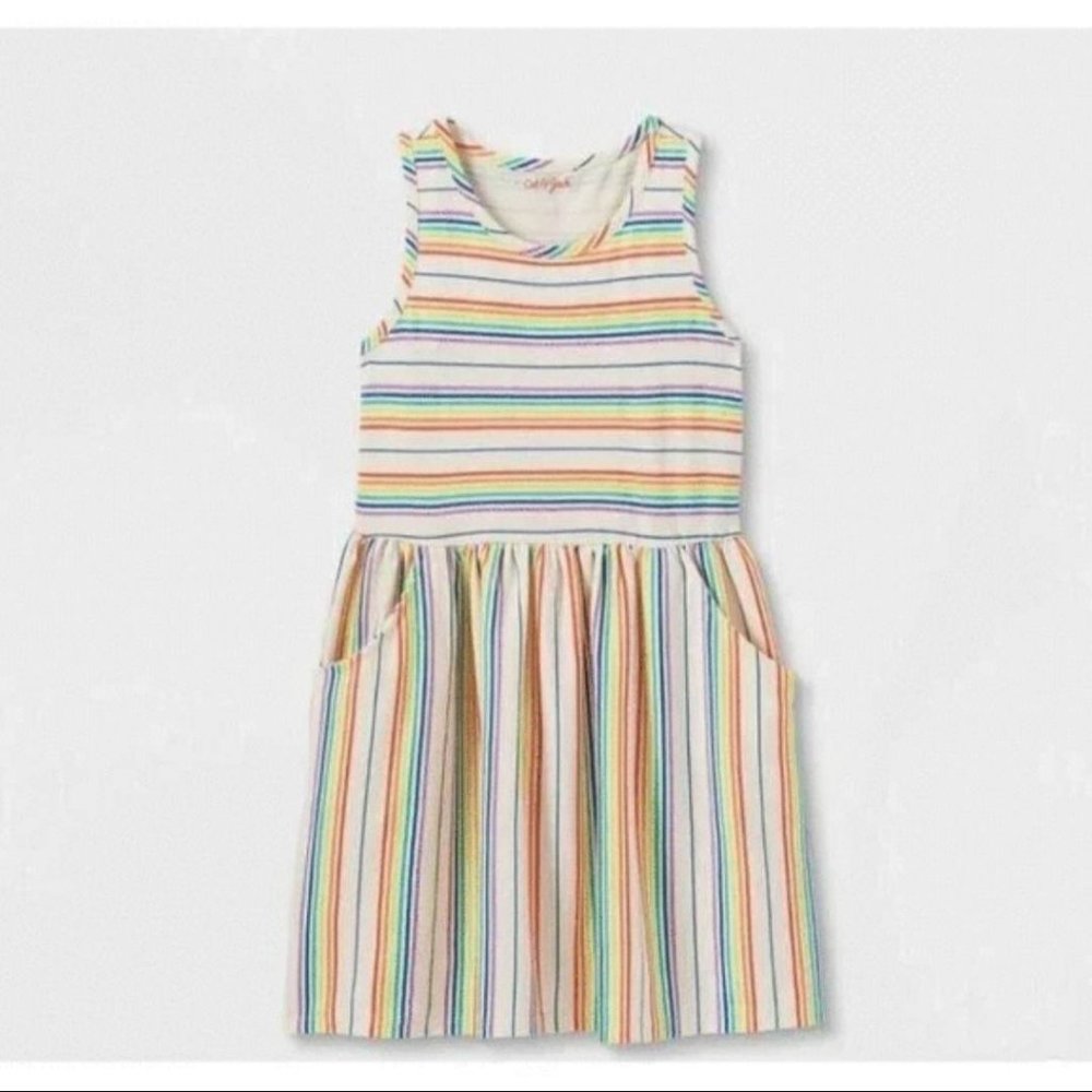 Cat & Jack Girl's Rainbow Stripe Sleeveless Dress sz XXL (18)
